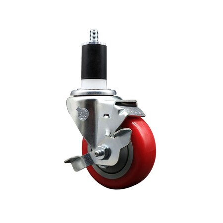 Service Caster 3.5'' SS Red Poly Swivel 1-1/2'' Expanding Stem Caster with Brake SCC-SSEX20S3514-PPUB-RED-TLB-112